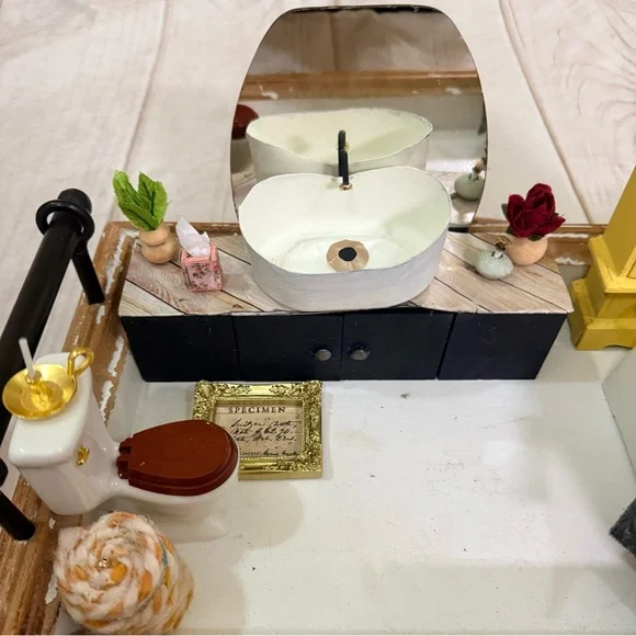 Miniature Bathroom InteriorHandcrafted Dollhouse Scene